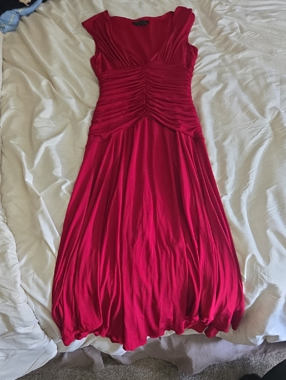 BCBGMaxAzria Ruched Cap-Sleeve Maxi Dress in Maroon